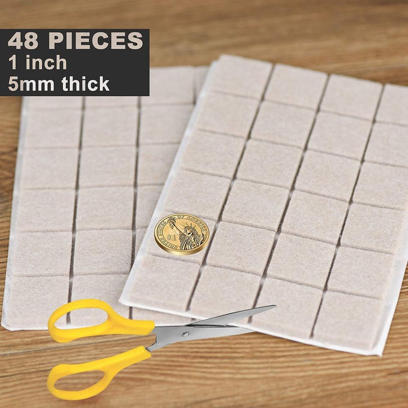 PremiFix Felt Furniture Pads Beige 1" 48Pieces Pack Square Self Adhesive Furniture Pads Anti Scratch Felt Pads Heavy Duty 5mm Thick Floor Protector for Chair Feet for Hardwood Floor - Image 5